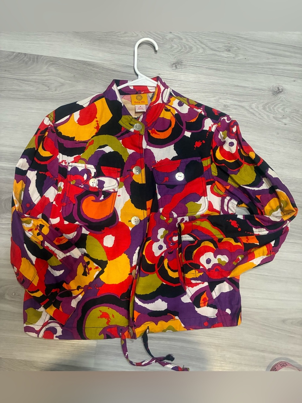 55 % linen Ruby Rd. Colorful Abstract Print Button-Front Jacket